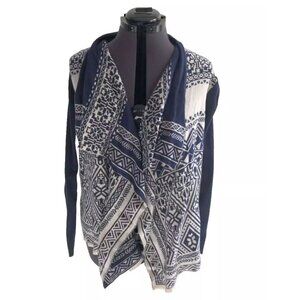Lucky Brand Sweater Cardigan Cascade Open Front Aztec Blue & Beige, Large